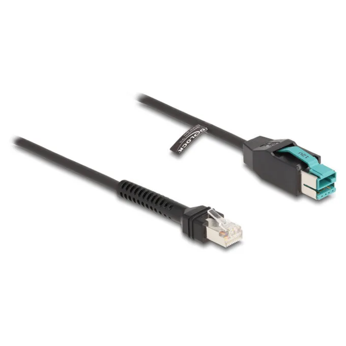 Delock Spiralkabel RJ50 Stecker zu PoweredUSB Stecker 12 V 3 m schwarz — image 2