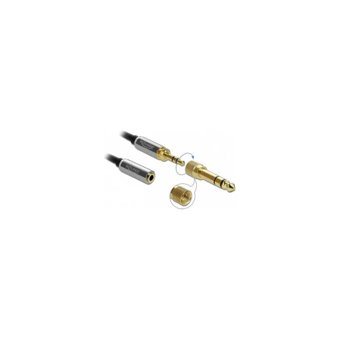 Delock Spiralkabel Verlängerung 3.5 mm 3 Pin Klinkenstecker zu Klinkenbuchse mit 6.35 mm Schraubadapter 1 m — image 2