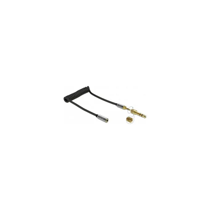 Delock Spiralkabel Verlängerung 3.5 mm 3 Pin Klinkenstecker zu Klinkenbuchse mit 6.35 mm Schraubadapter 1 m — image 1