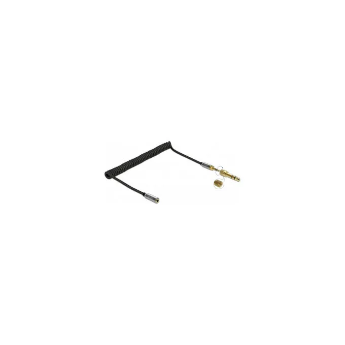 Delock Spiralkabel Verlängerung 3.5 mm 3 Pin Klinkenstecker zu Klinkenbuchse mit 6.35 mm Schraubadapter 2 m — image 1