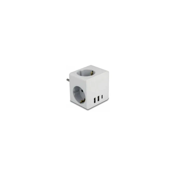 Delock Steckdosenwürfel 3-fach mit Kindersicherung und USB Ladegerät weiß — image 1
