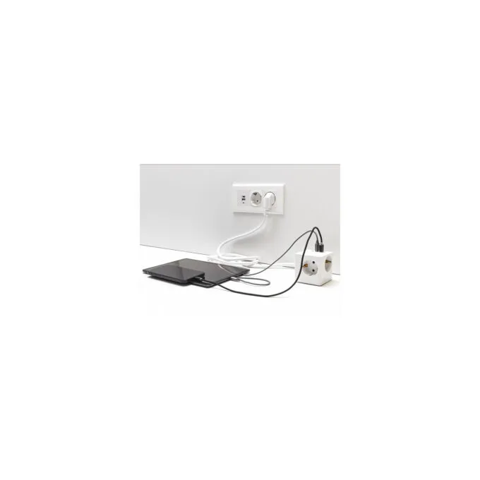 Delock Steckdosenwürfel mit Verlängerungskabel 3-fach mit Kindersicherung und USB Ladegerät. 1.5 m Kabel. weiß — image 4