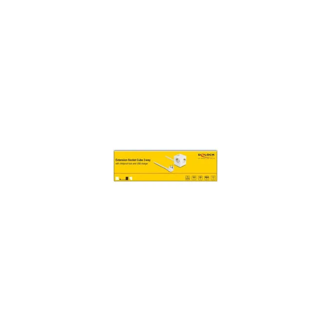 Delock Steckdosenwürfel mit Verlängerungskabel 3-fach mit Kindersicherung und USB Ladegerät. 1.5 m Kabel. weiß — image 9