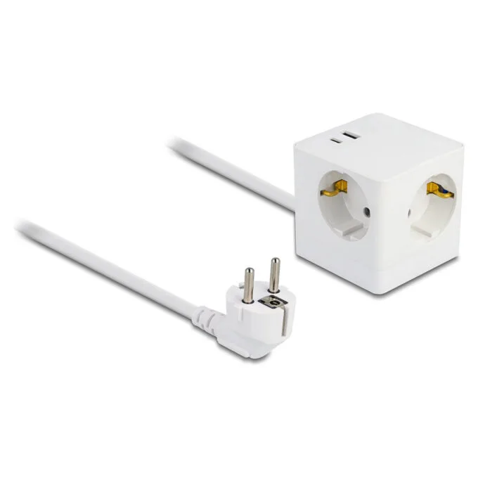 Delock Steckdosenwürfel mit Verlängerungskabel 3-fach mit Kindersicherung und USB PD 3.0 Ladegerät 20 W. 1.5 m Kabel.... — image 1