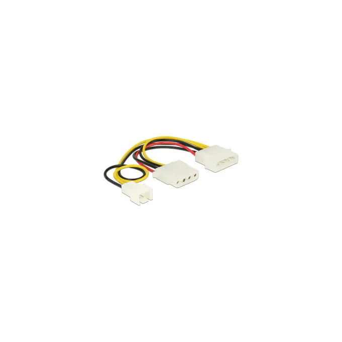 Delock Stromkabel 4 Pin Stecker to 1 x 4 Pin Buchse + 1 x 3 Pin Stecker (Lüfter) 14 cm — image 1