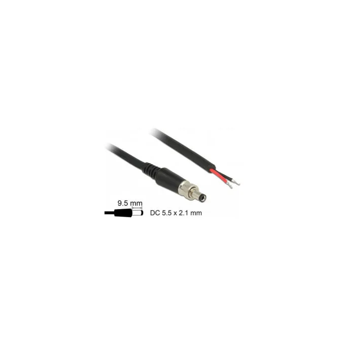 Delock Stromversorgungskabel DC 5.5 x 2.1 x 9.5 mm verschraubbar zu offenen Kabelenden 95 cm — image 1