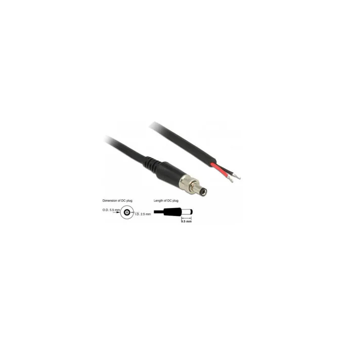 Delock Stromversorgungskabel DC 5.5 x 2.5 x 9.5 mm verschraubbar zu offenen Kabelenden 95 cm — image 3