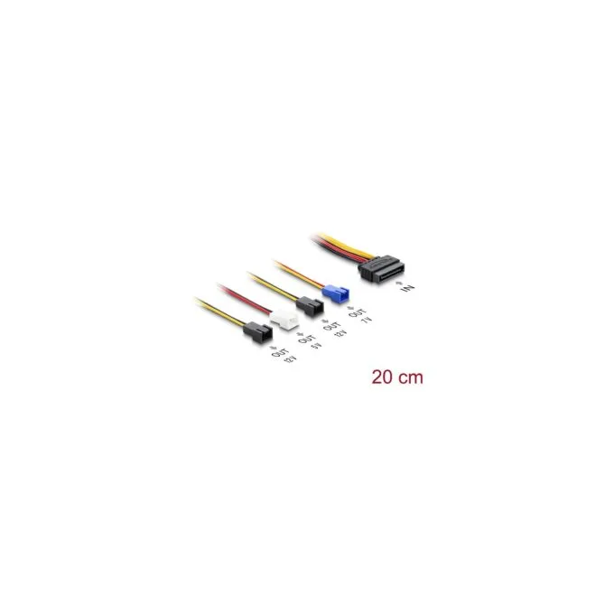 Delock Stromversorgungskabel SATA 15 Pin Stecker zu 4 x 2 Pin Lüfter (12 V 7 V 5 V) 20 cm — image 1