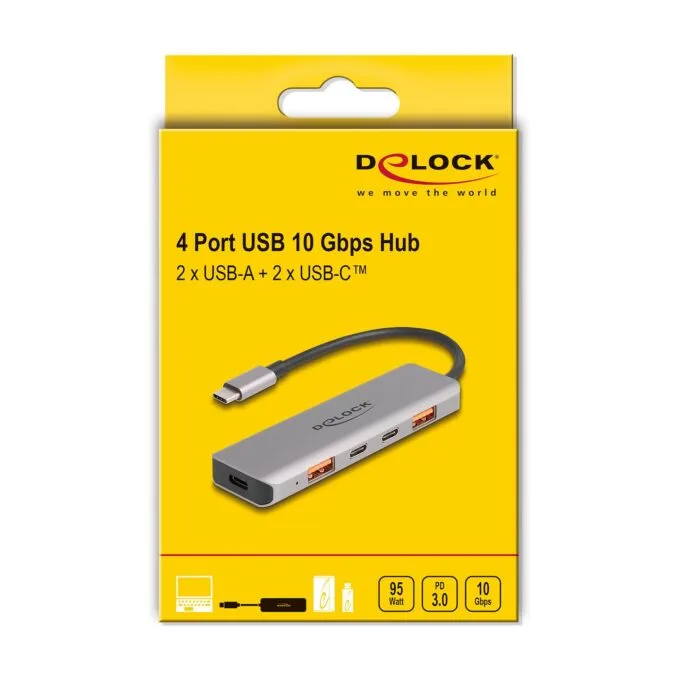 DELOCK USB 10 Gbps 2 Port USB Typ-A + 2 Port USB Type-C Hub mit USB Type-C Anschluss und PD 95 Watt — image 3