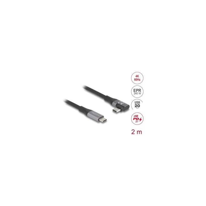 Delock USB 20 Gbps Kabel gewinkelt links rechts USB PD 3.1 Extended Power Range 240 W 2 m — image 2