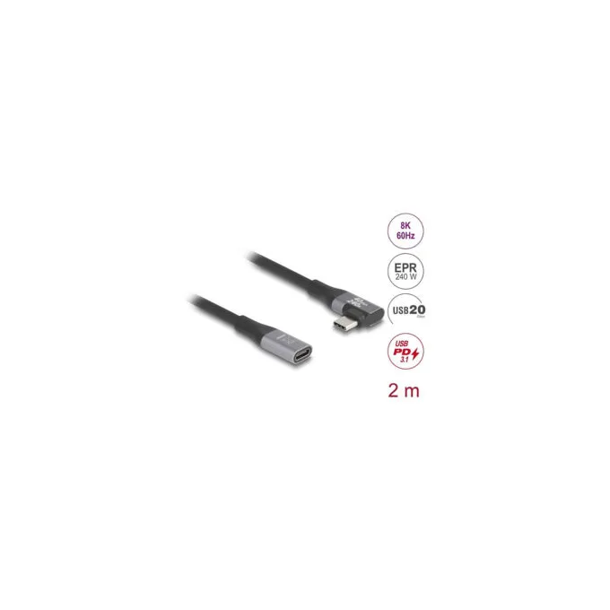 Delock USB 20 Gbps Verlängerungskabel gewinkelt links rechts USB PD 3.1 Extended Power Range 240 W 2 m — image 2