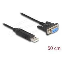 Delock USB 2.0 zu Seriell RS-232 Adapter Sub-D 9 Buchse mit Schrauben kompaktem Steckergehäuse 50 cm FTDI
