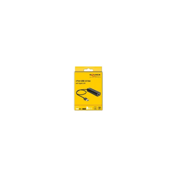 DeLock USB 3.0 Hub 3 Port + 1 Port Gigabit LAN 10 100 1000 Mb s - Hub - 3 Anschlüsse — image 2