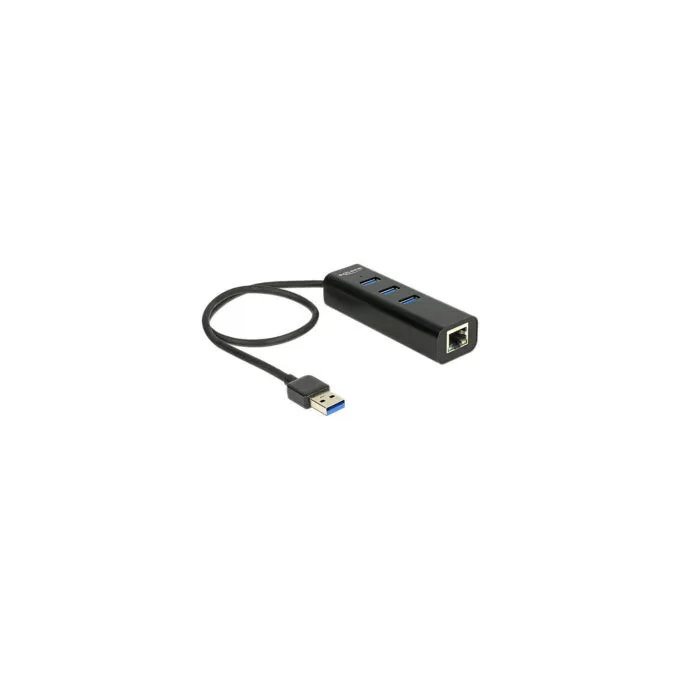 DeLock USB 3.0 Hub 3 Port + 1 Port Gigabit LAN 10 100 1000 Mb s - Hub - 3 Anschlüsse — image 1