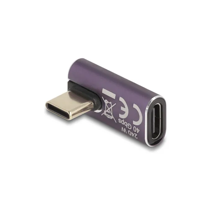 Delock USB Adapter 40 Gbps USB Type-CTM PD 3.1 240 W Stecker zu Buchse gedreht gewinkelt links rechts 8K 60 Hz Metall — image 2
