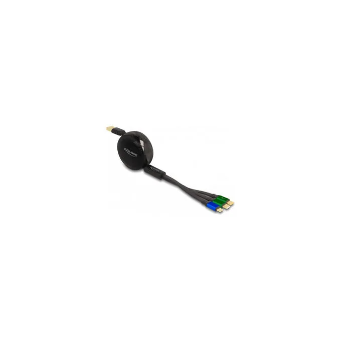 Delock USB Aufrollladekabel 3 in 1 Typ-A zu Micro USB 2 x USB Type-CTM mit Schnellladefunktion schwarz — image 1