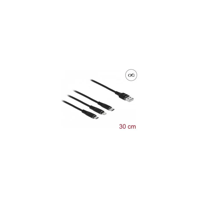Delock USB Ladekabel 3 in 1 Typ-A zu LightningTM Micro USB USB Type-CTM 30 cm schwarz — image 2