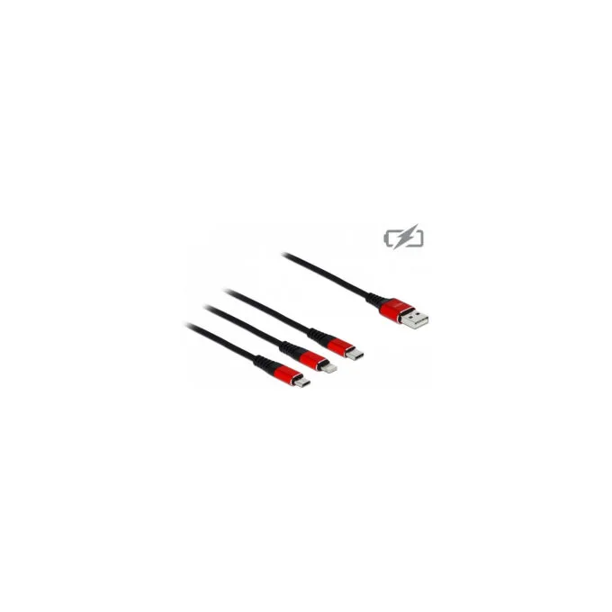 Delock USB Ladekabel 3 in 1 Typ-A zu LightningTM Micro USB USB Type-CTM 30 cm schwarz rot — image 2
