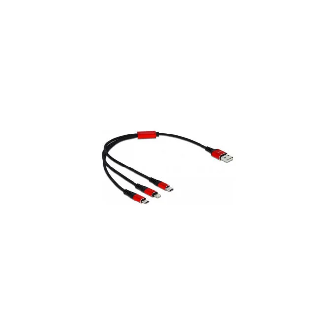 Delock USB Ladekabel 3 in 1 Typ-A zu LightningTM Micro USB USB Type-CTM 30 cm schwarz rot — image 1