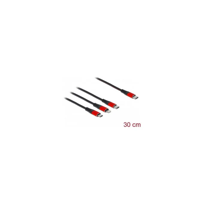 Delock USB Ladekabel 3 in 1 USB Type-CTM zu LightningTM Micro USB USB Type-CTM 30 cm schwarz rot — image 2