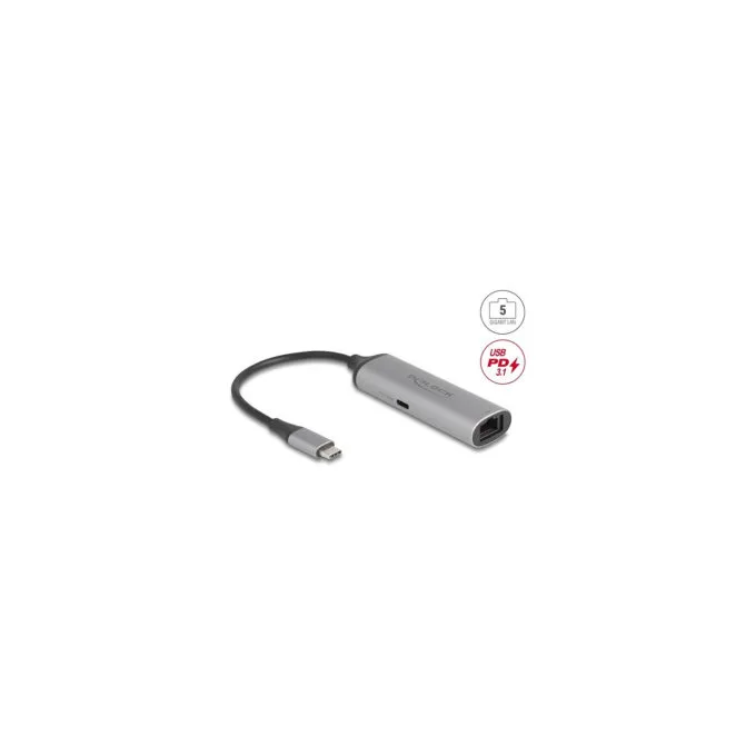 Delock USB Type-CTM Netzwerk Adapter 5 Gigabit LAN 1 x RJ45 mit Power Delivery PD 3.1 140 Watt — image 2