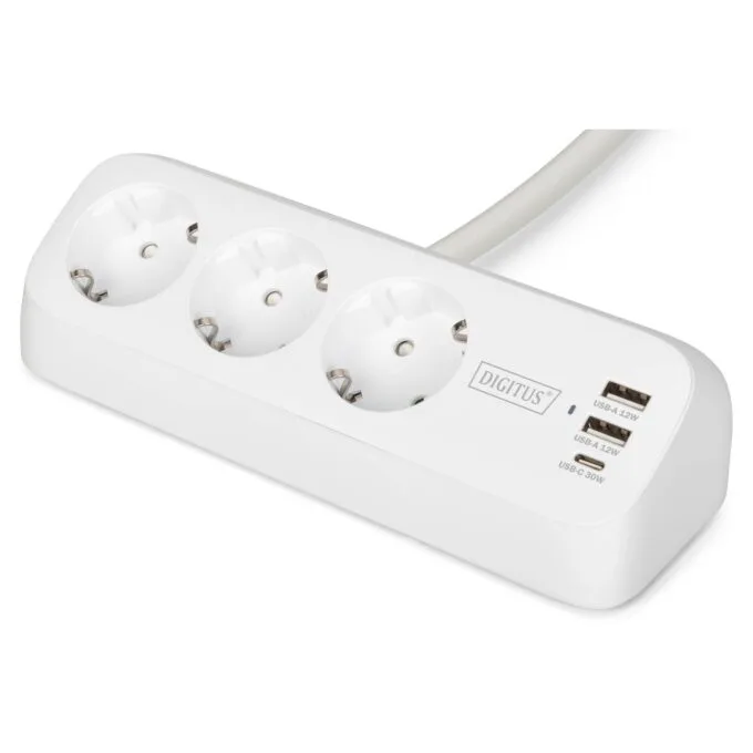 DIGITUS Steckdosenleiste 2x + 2USB 1.5m 12W 30W weiß — image 1