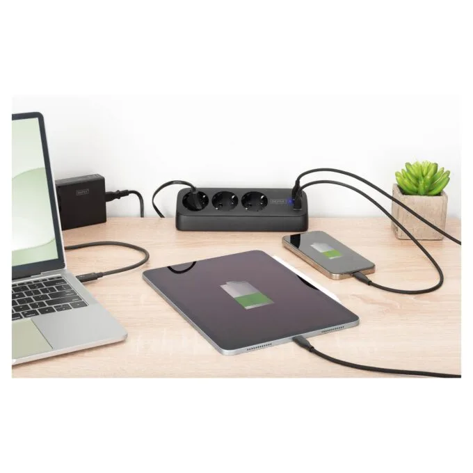 DIGITUS Steckdosenleiste 3x + 2USB 1.5m 12W 30W schwarz — image 2