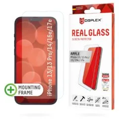 DISPLEX Panzerglas 2D Clear (10H) für iPhone 13 13 Pro 14 16e Eco-Montagerahmen. Tempered Glas. kratzer-resistente Sc...