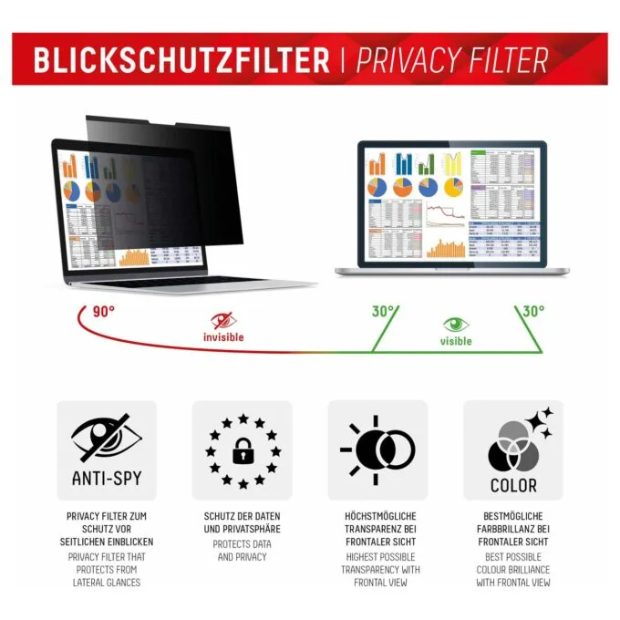 DISPLEX Privacy Safe Blickschutzfilter f. MacBook Air Pro 13.3'. Anti-Reflex. Bluelight-Filter. Magnetische Befestigung — image 4