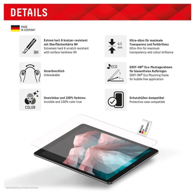 DISPLEX Tablet Glass (9H) Samsung Tab S8 S9 S9FE S10FE S10 Lite Eco-Montagerahmen L-Form, unzerbrechlich, ultra-dünn,... — image 2