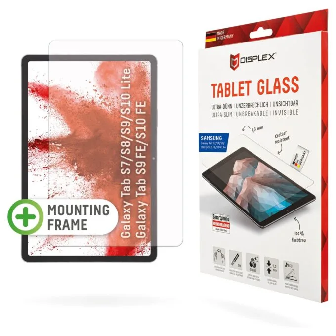 DISPLEX Tablet Glass (9H) Samsung Tab S8 S9 S9FE S10FE S10 Lite Eco-Montagerahmen L-Form, unzerbrechlich, ultra-dünn,... — image 1