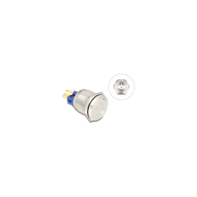Druckschalter zum Einbau 22 mm 6 x Lötanschluss LED weiß Powersymbol + Ring — image 1