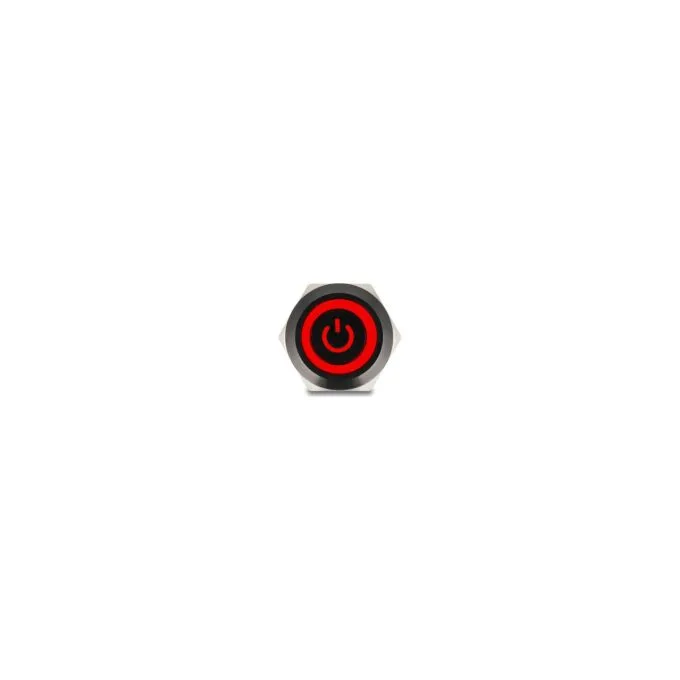 Druckschalter zum Einbau schwarz 19 mm 12 V 5 x Lötanschluss LED rot Powersymbol + Ring — image 3