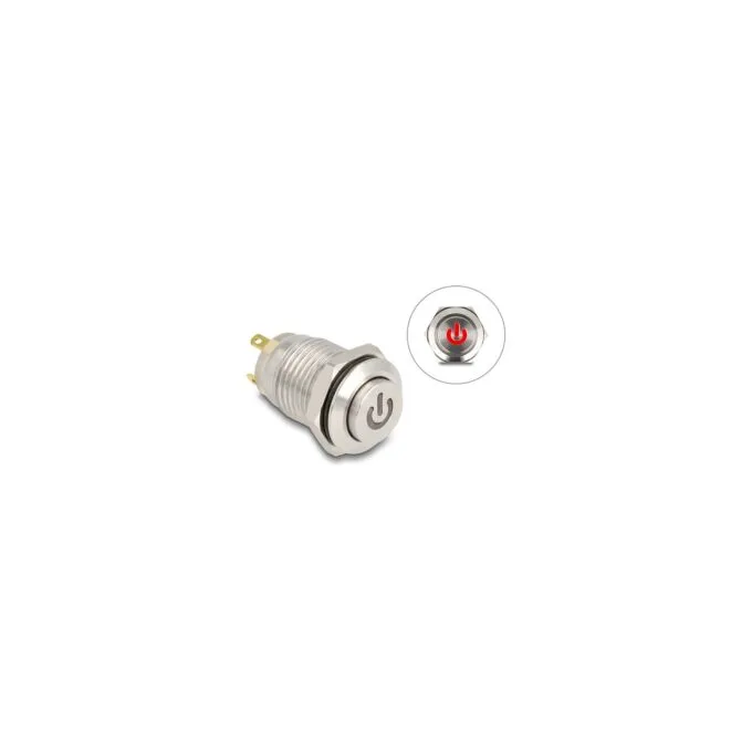 Drucktaster zum Einbau 12 mm 4 x Lötanschluss LED rot Powersymbol — image 1