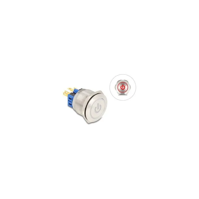 Drucktaster zum Einbau 25 mm 6 x Lötanschluss LED rot Powersymbol + Ring — image 1