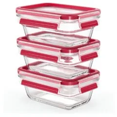 Emsa N10511 Clip & Close Glas Frischhaltedosen-Set 3-teilig Transparent Rot