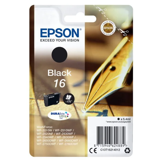 EPSON 6LB 16 ink cartridge black standard capacity 5.4ml 175 pages 1-pack RF-AM blister w s — image 1