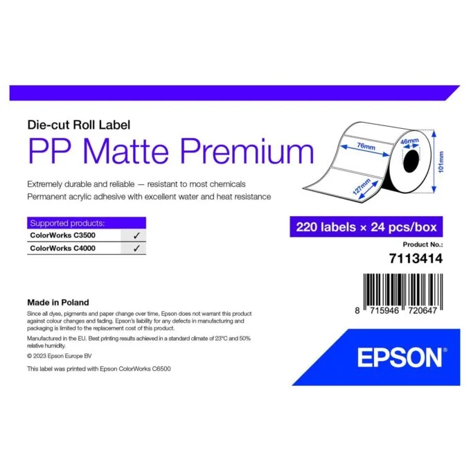 EPSON PP Matte Label 76x127mm 220 Etiketten. Die-Cut — image 1