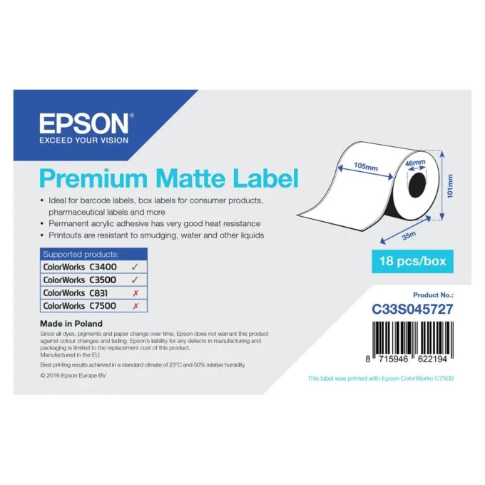 EPSON Premium Matte Label 105mmx35m Continuous Roll — image 1