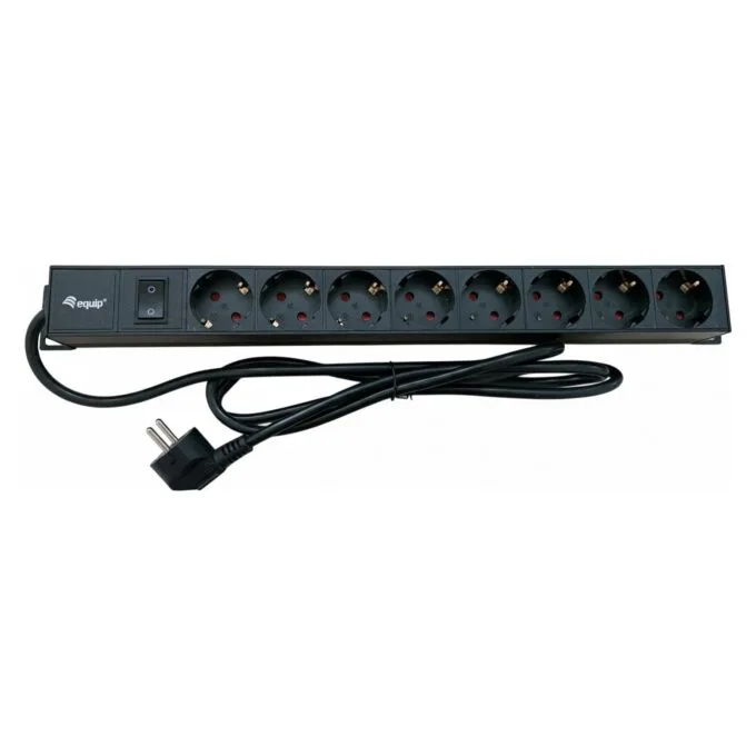 Equip 19' Steckdosenleiste CEE7 7 90°- to 8xSchuko+Switch Alu. — image 1