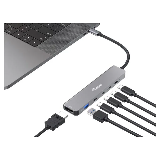 Equip Adapter USB-C- to HDMI 4xUSB-C USB-A 4K 60Hz 0.25m Alu. — image 3
