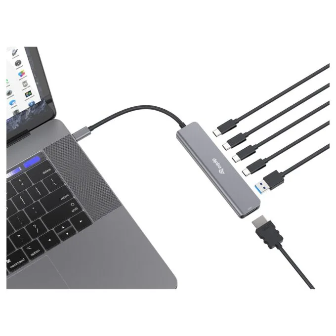 Equip Adapter USB-C- to HDMI 4xUSB-C USB-A 4K 60Hz 0.25m Alu. — image 4