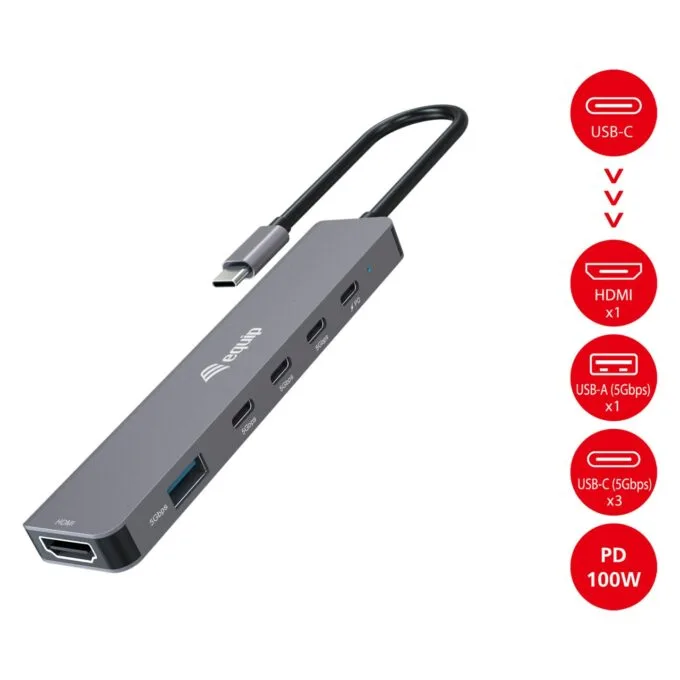Equip Adapter USB-C- to HDMI 4xUSB-C USB-A 4K 60Hz 0.25m Alu. — image 5