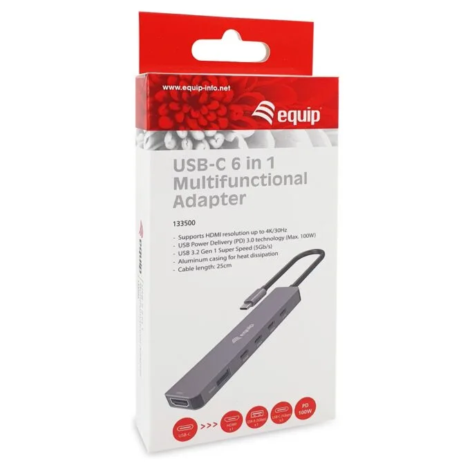 Equip Adapter USB-C- to HDMI 4xUSB-C USB-A 4K 60Hz 0.25m Alu. — image 6