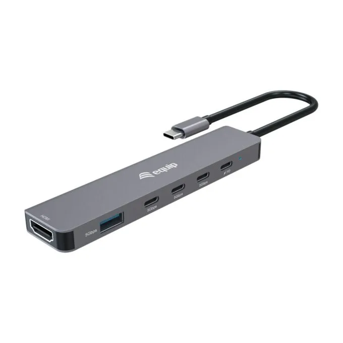 Equip Adapter USB-C- to HDMI 4xUSB-C USB-A 4K 60Hz 0.25m Alu. — image 1