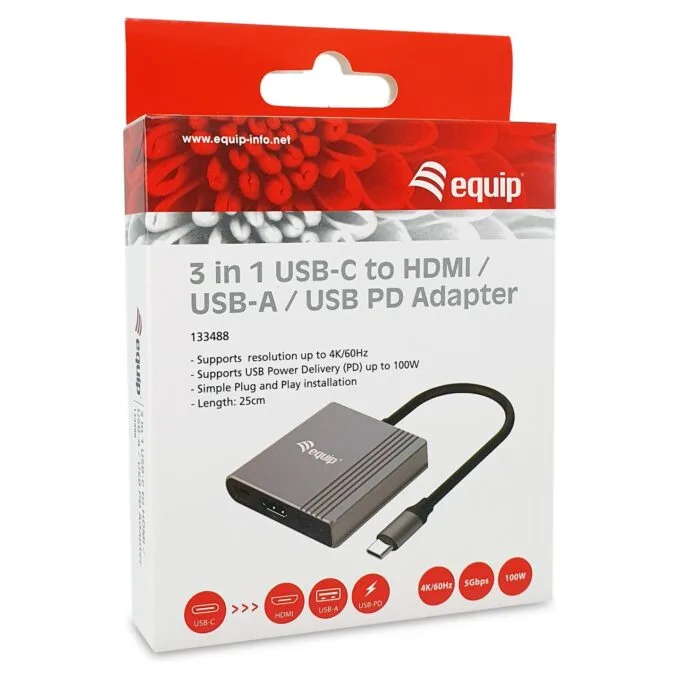 Equip Dock USB-C- to HDMI.USB-A.100WPD 25cm gr — image 6