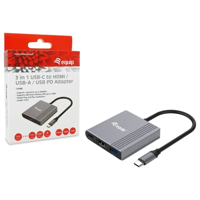 Equip Dock USB-C- to HDMI.USB-A.100WPD 25cm gr — image 7