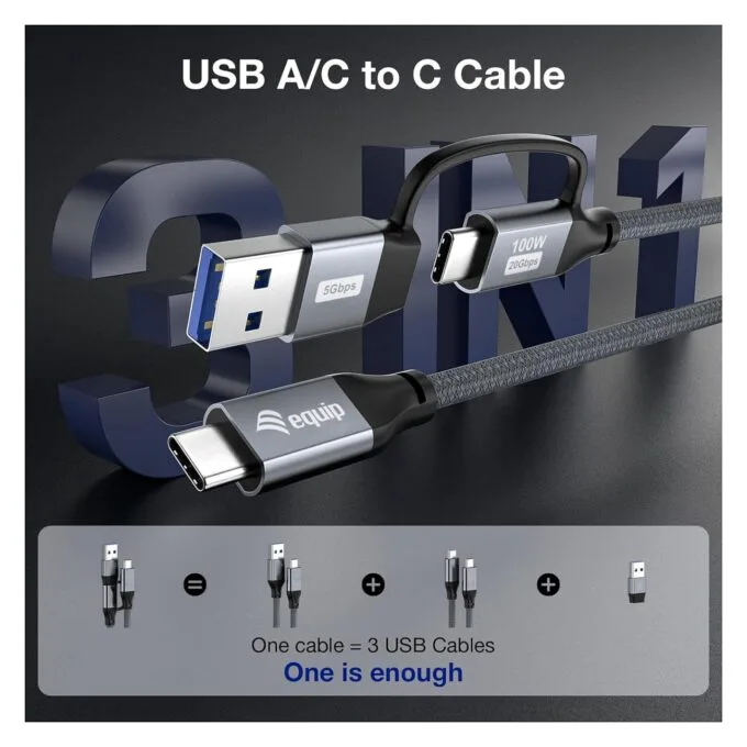 Equip Kabel USB-C 3.2 - to C A St St 3.00m 20Gbps schwarz — image 2