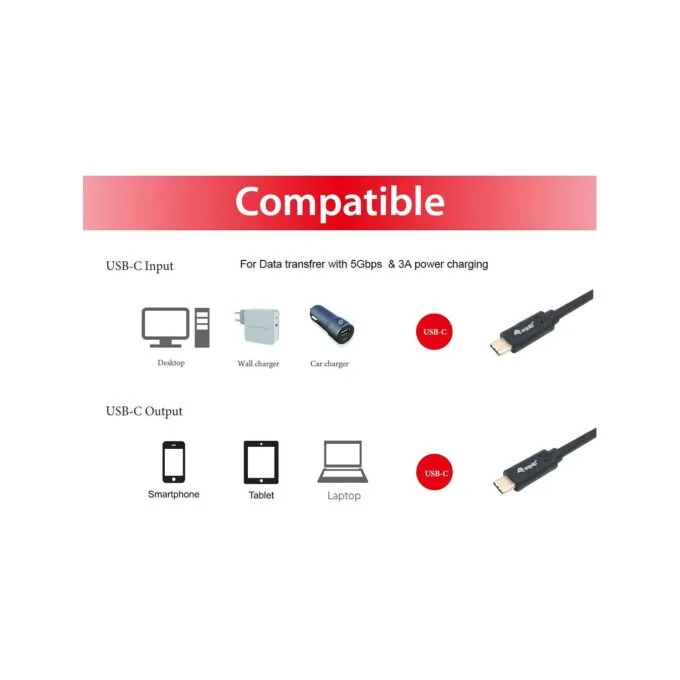 Equip Kabel USB-C3.2- to C Gen1 PD60W St St 0.50m schwarz — image 5