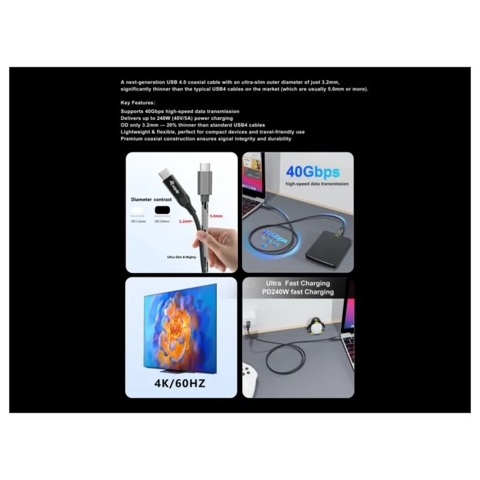 Equip Kabel USB-C4.0- to C Slim PD240W St St 1.20m schwarz — image 9
